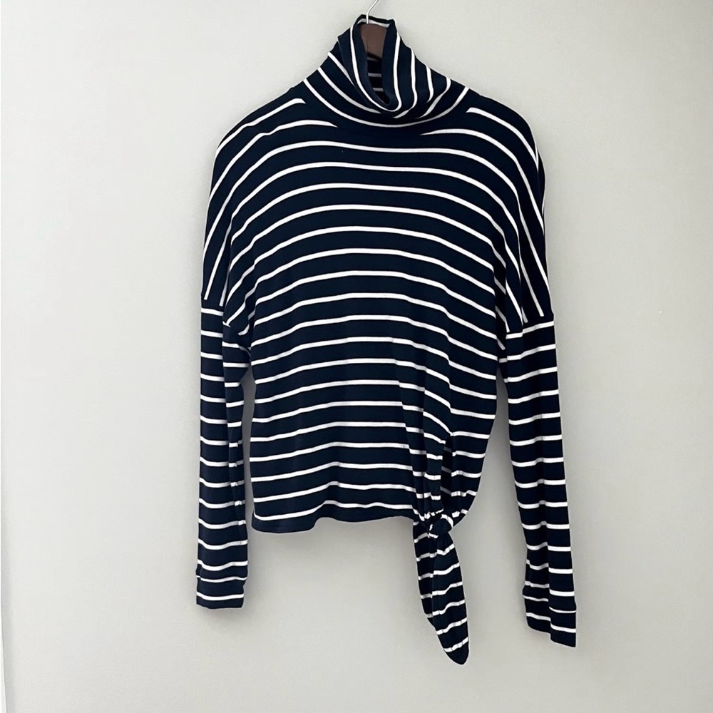 J Crew Nautical Stripe Turtleneck Long Sleeve Top with Side tie. French Girl Fab